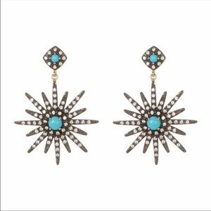 Adornia Turquoise & Swarovski Crystal Starburst Gold Plated 925 Silver Earrings